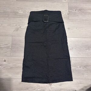 Vintage Y2K French Atmosphere black pinstripe belt buckle midi skirt, Size S